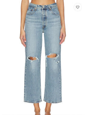Levi’s Ribcage Straight Ankle Jeans Distressed Button Fly Light Wash